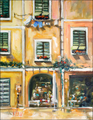 Italy Cityscape "Portofino Sunshine" Original Artwork by Lucette Dalozzo