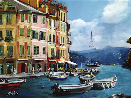 Italy Cityscape "Portofino View from La Piazzetta" Original Artwork by Judith Dalozzo