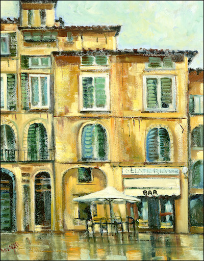 Italy Cityscape "Rainy Day – Lucca" Original Artwork by Lucette Dalozzo