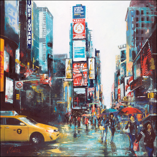 New York Cityscape Canvas Print "Rainy Day in Time Square" by Judith Dalozzo