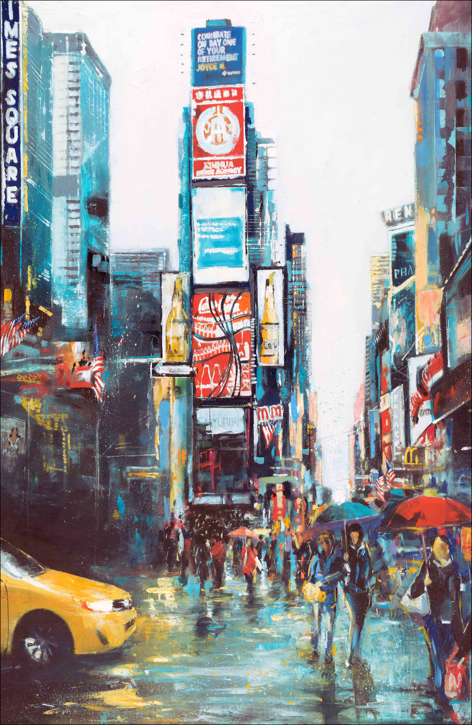 New York Cityscape "Rainy Day in Time Square" Reduced Vertical Variant From Judith Dalozzo Artwork