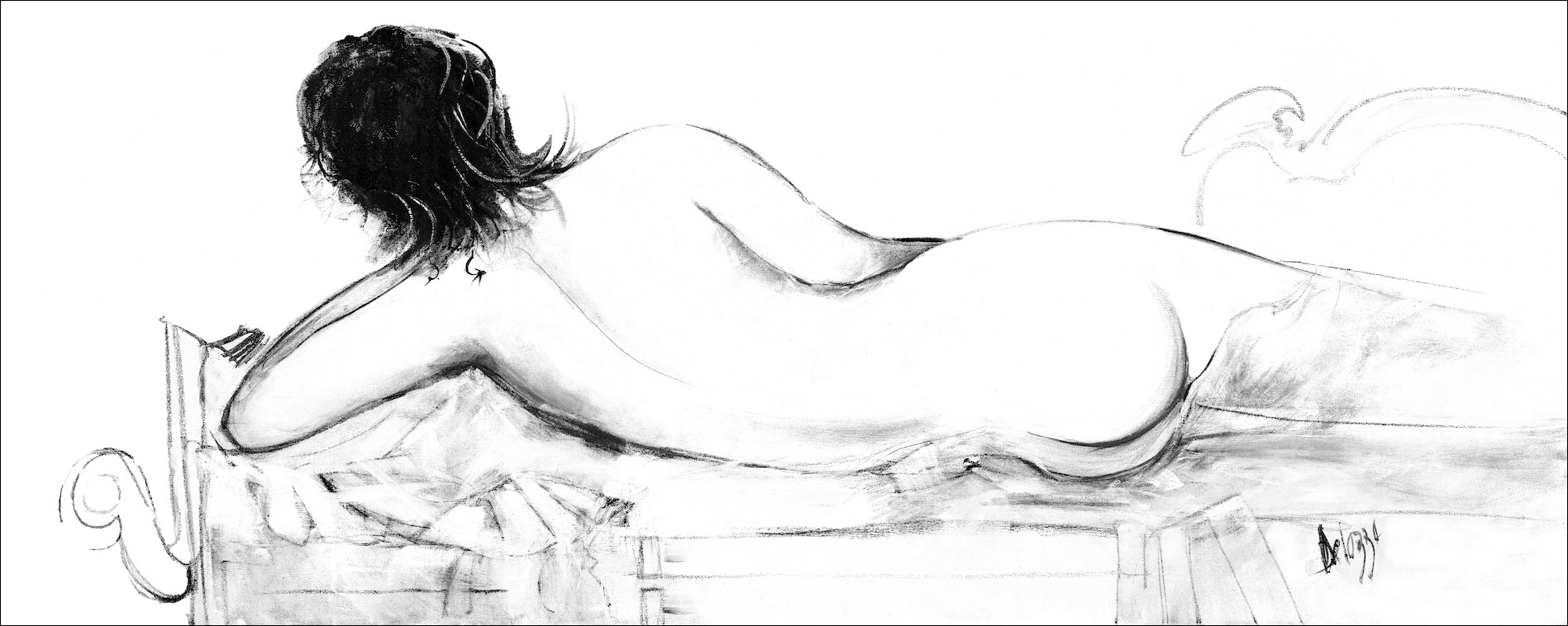 Nude "Reclining Nude 2" Black & White Reframed Variant From Lucette Dalozzo Artwork