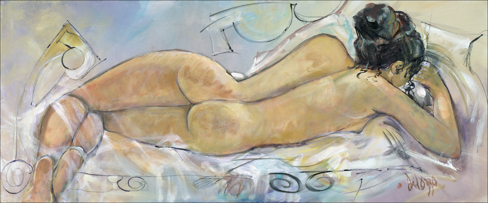 Nude "Reclining Nude 3" Original Artwork by Lucette Dalozzo