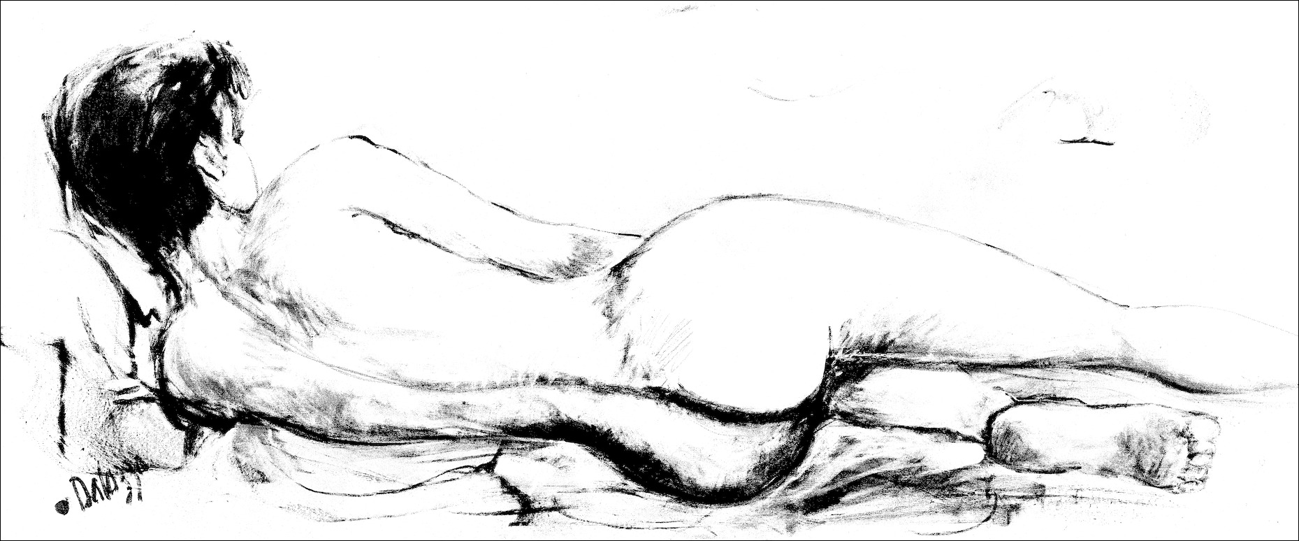 Nude "Reclining Nude 5" Black & White Variant From Lucette Dalozzo Artwork