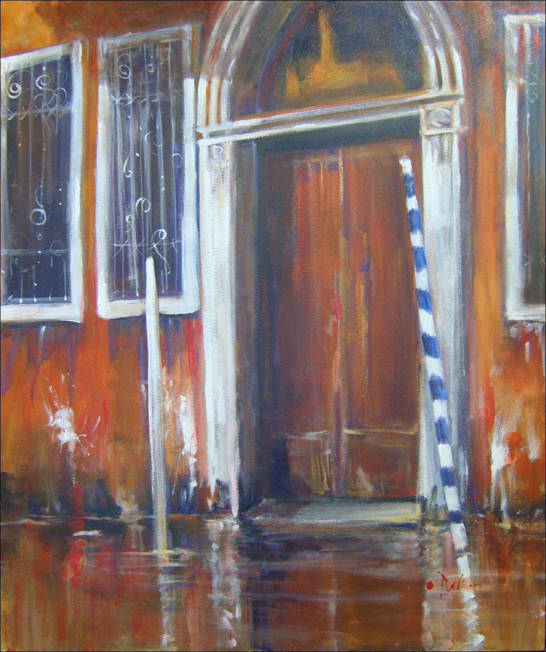 Italy Cityscape "Red Door" Original Artwork by Lucette Dalozzo