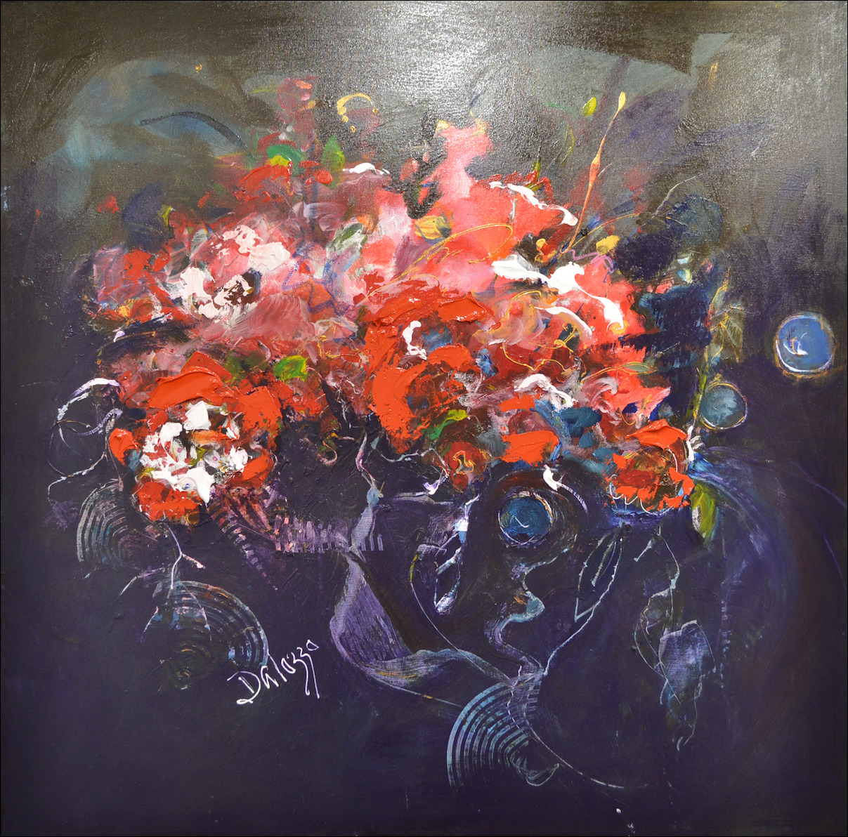 Still Life "Red Floral Symphony" Original Artwork by Lucette Dalozzo