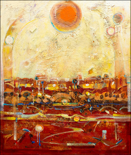 Landscape Painting "Red and Gold" by Lucette Dalozzo