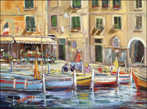 Italy Cityscape "Reflection of Portofino" Original Artwork by Lucette Dalozzo