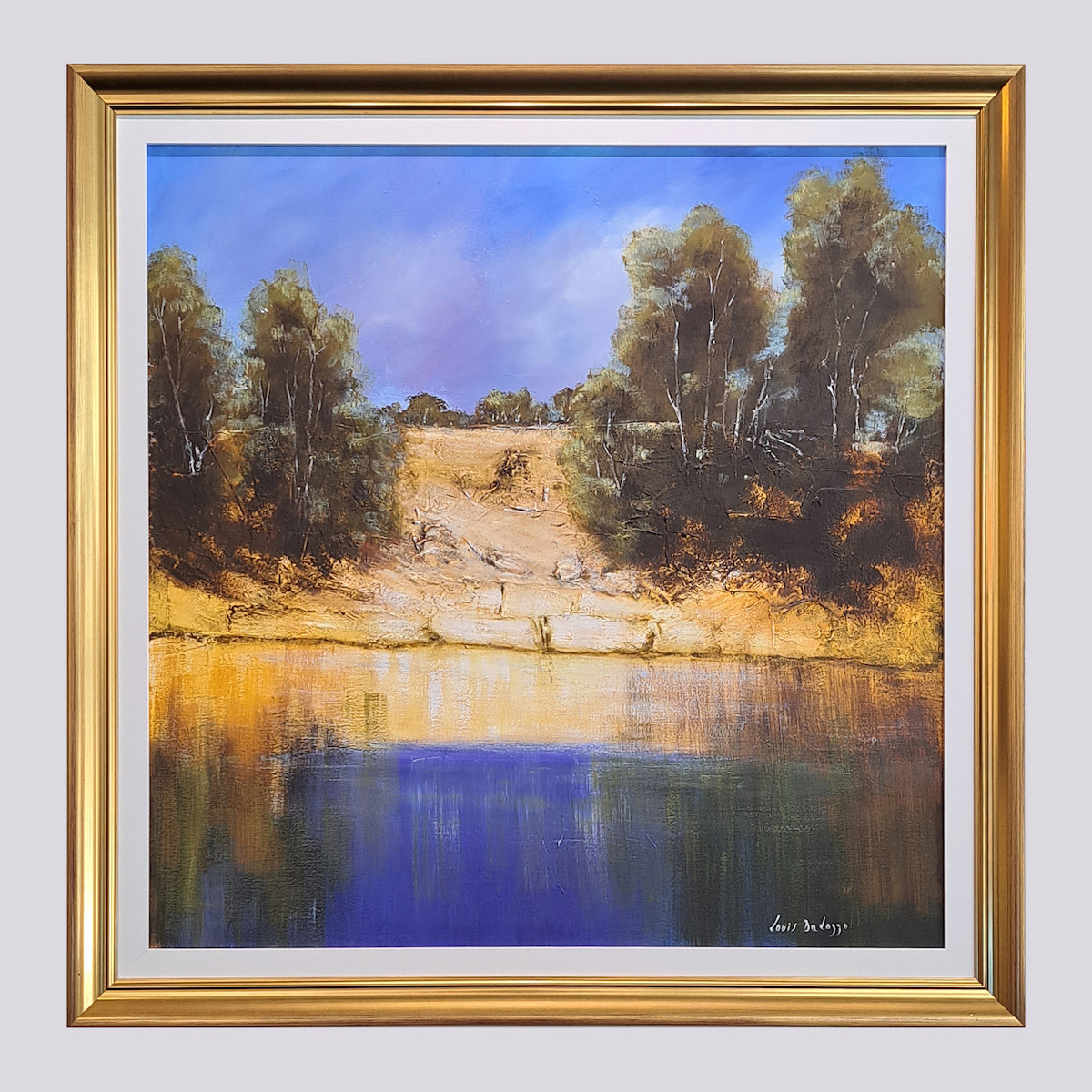 Framed Front View Of Landscape Painting "Reflections in Carnarvon Creek" By Louis Dalozzo