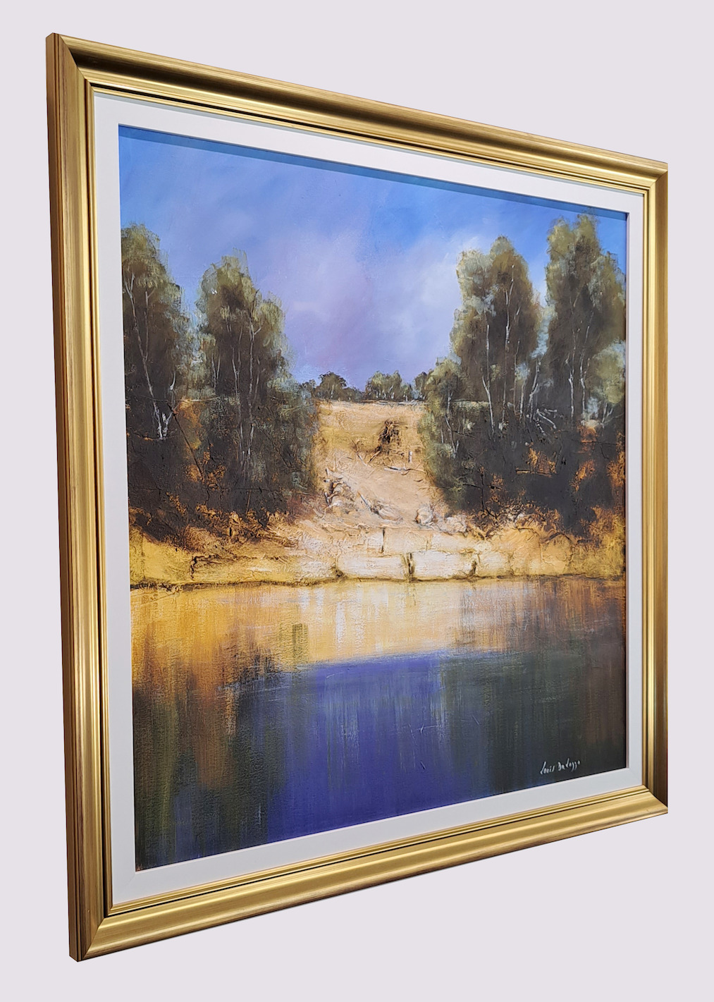 Framed Side View Of Landscape Painting "Reflections in Carnarvon Creek" By Louis Dalozzo