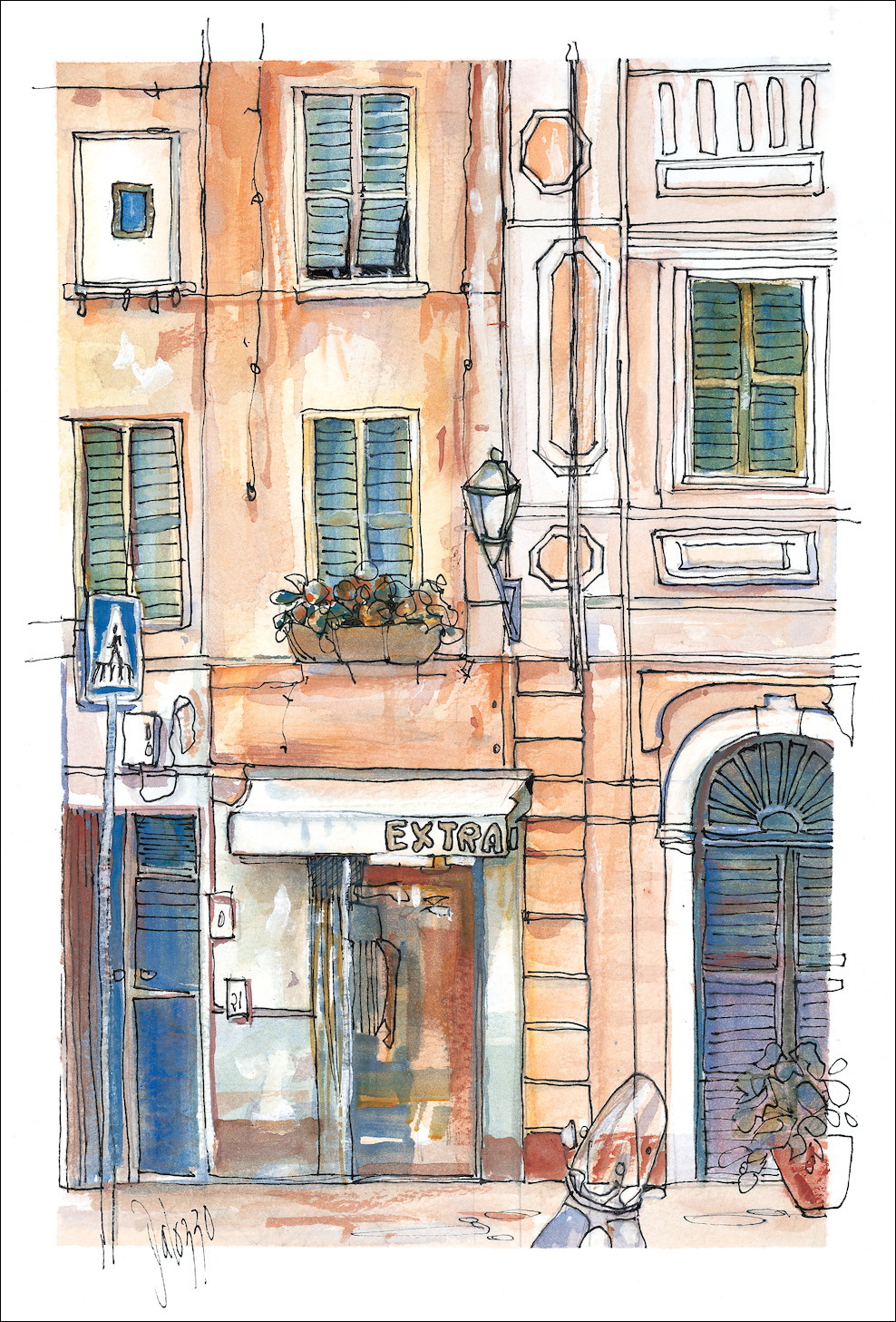 Italy Cityscape "Ristorante Santa Margherita" Original Artwork by Lucette Dalozzo