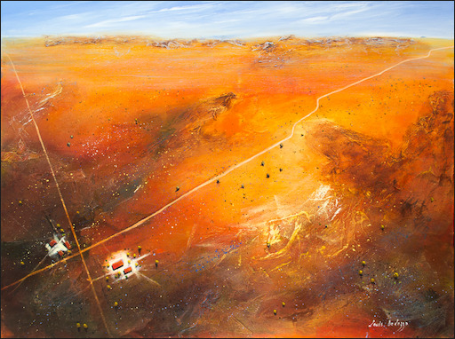 Aerial Cross Road Landscape "Road to The Horizon from Above" Original Artwork by Louis Dalozzo