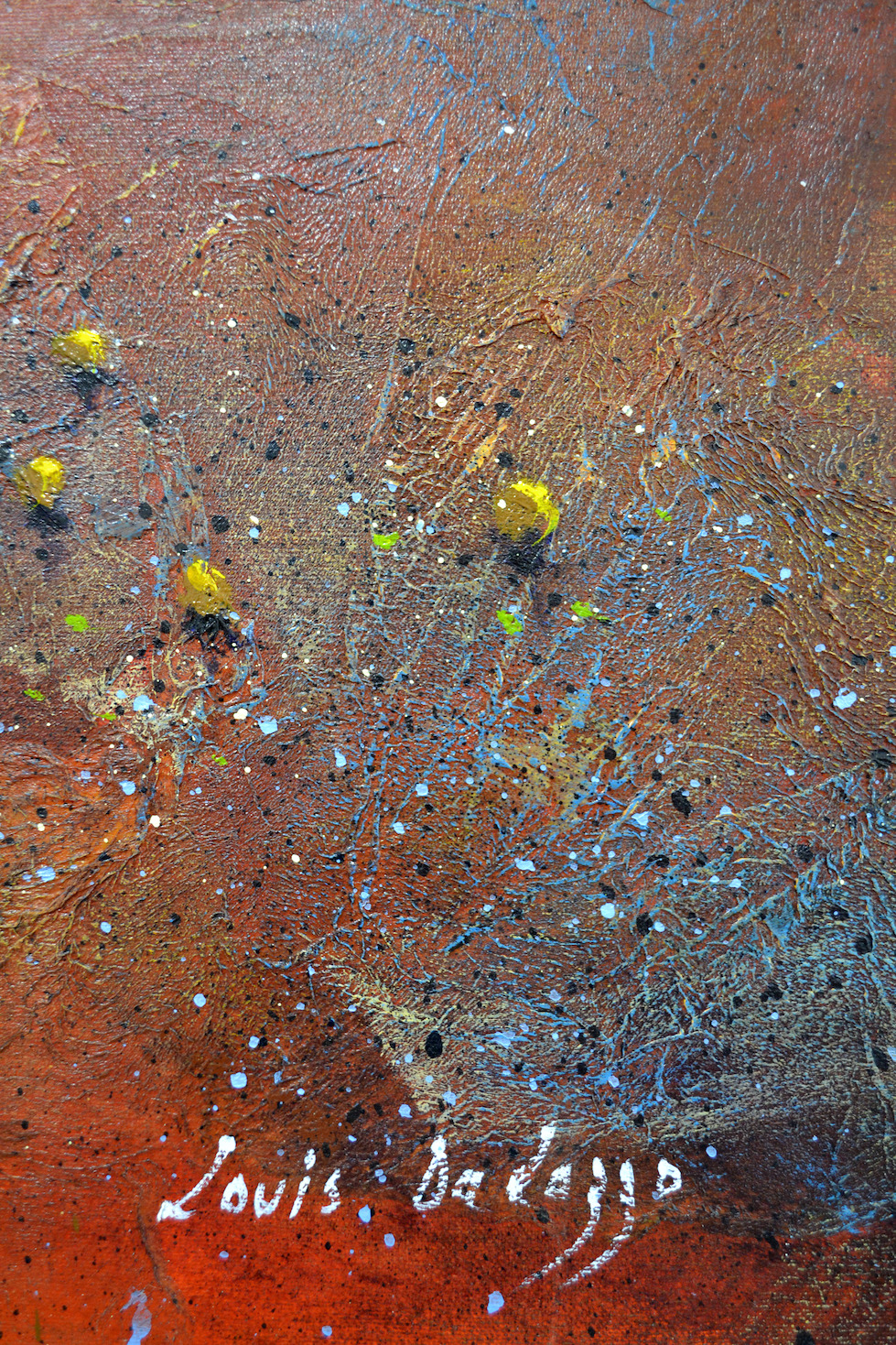 Close Up Signature Of Acrylic Painting "Road to The Horizon from Above" By Louis Dalozzo