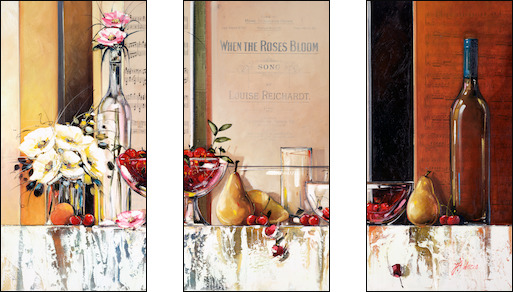 Symphony Still Life "When The Roses Bloom" Triptych Original Artwork by Judith Dalozzo