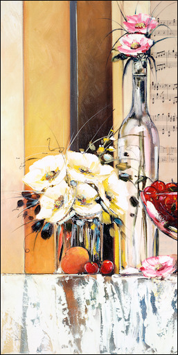 Symphony Still Life "When The Roses Bloom" Triptych Left Panel Original Artwork by Judith Dalozzo