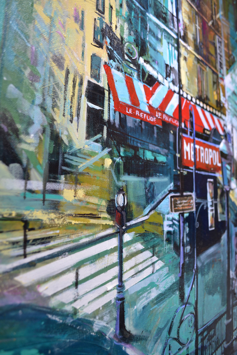 Close Up Detail 1 Of Acrylic Painting "Rue Lamarck Paris" By Judith Dalozzo