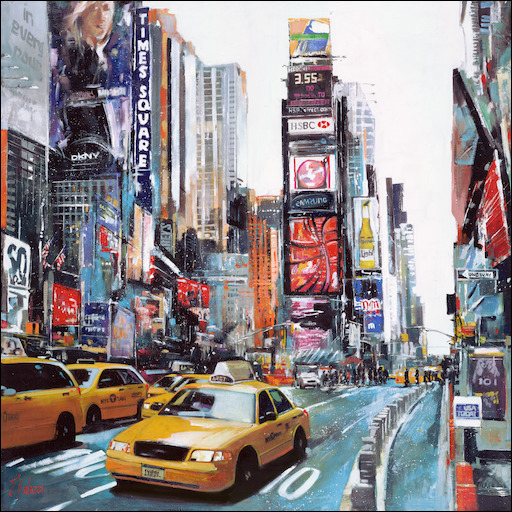New York Cityscape "Rush Hour Time Square" Original Artwork by Judith Dalozzo