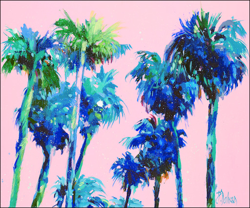 Beach Landscape Postcard "Sanctuary Palms Coral" by Judith Dalozzo