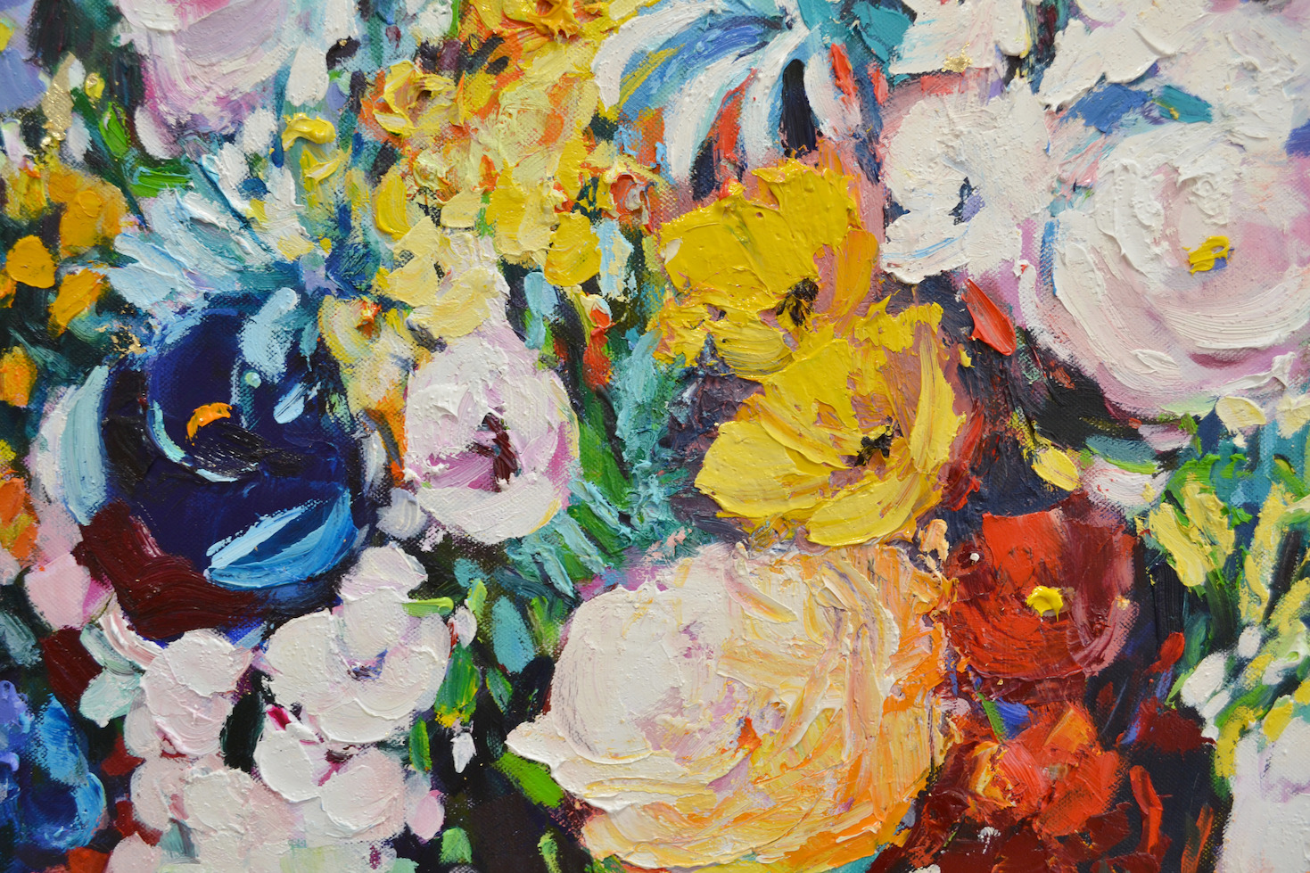 Close Up Detail Of Oil And Gold Leaf Painting "Shabby Chic Bouquet" By Judith Dalozzo