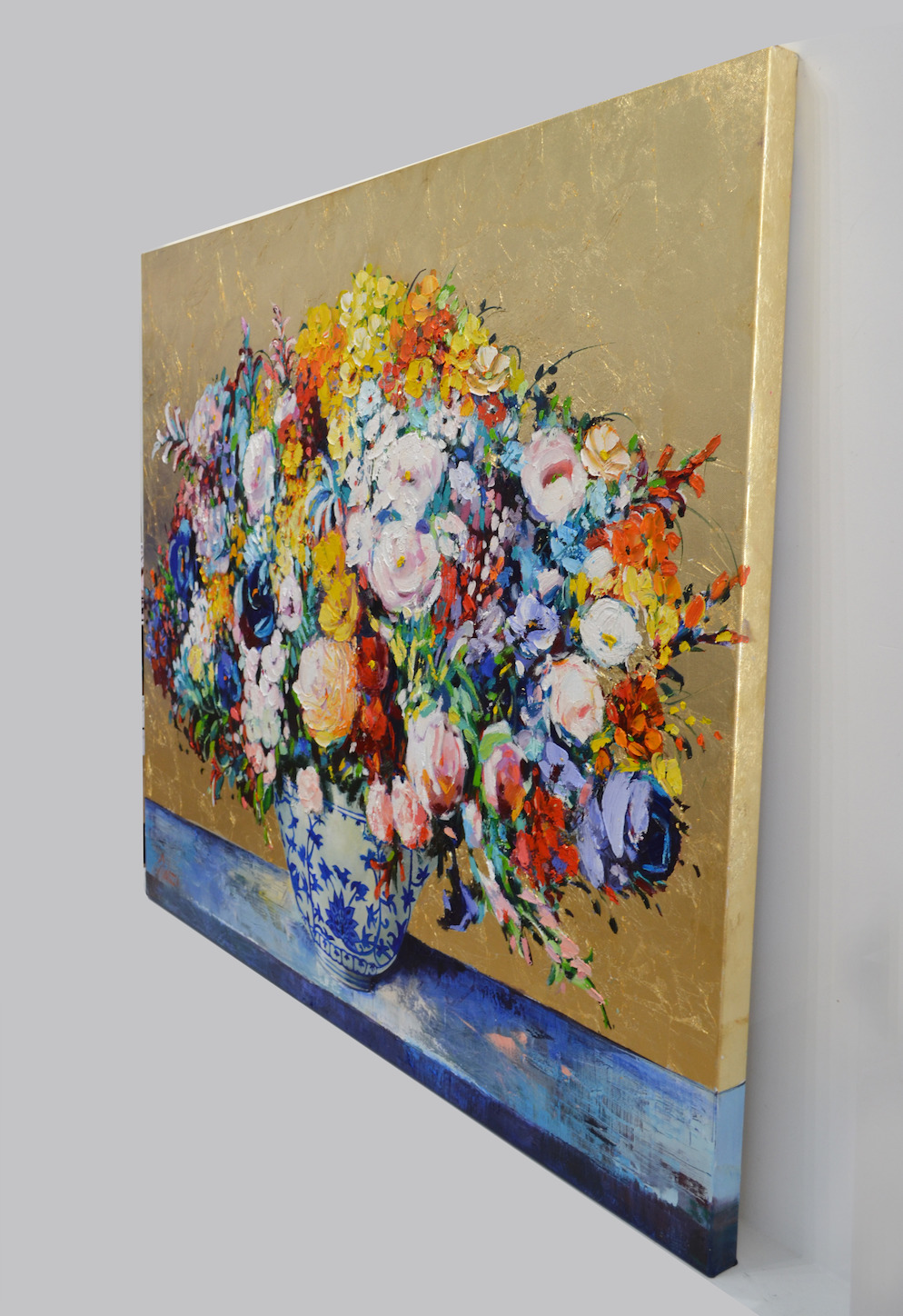 Side View Of Still Life Painting "Shabby Chic Bouquet" By Judith Dalozzo