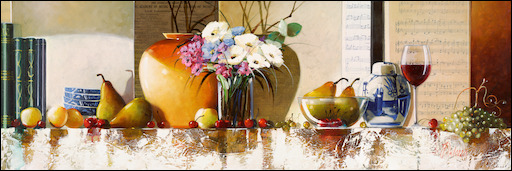 Symphony Still Life "Shadows from Behind Orange Vase" Original Artwork by Judith Dalozzo