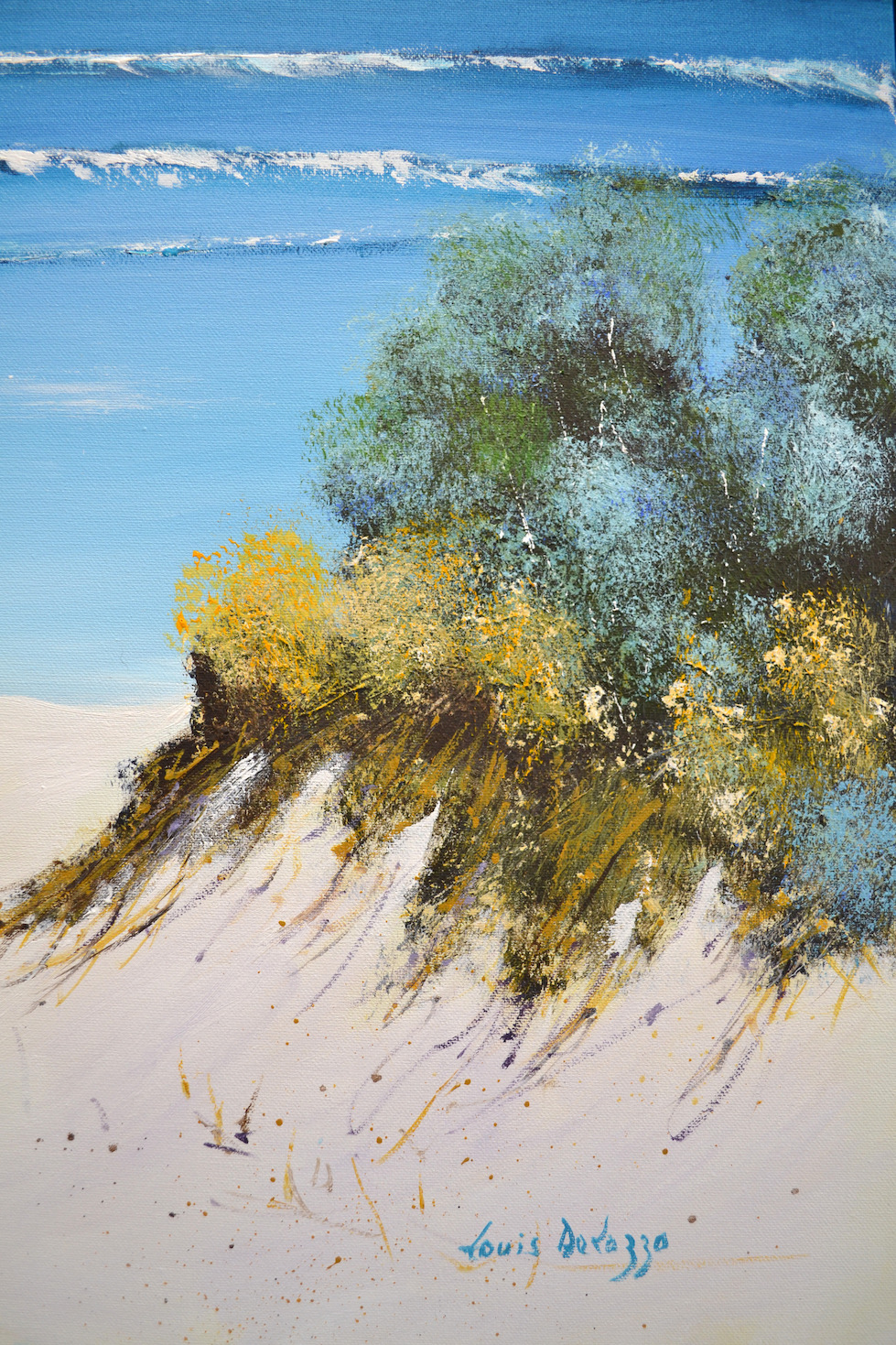 Close Up Signature Of Acrylic Painting "Shore Break South Stradbroke" By Louis Dalozzo