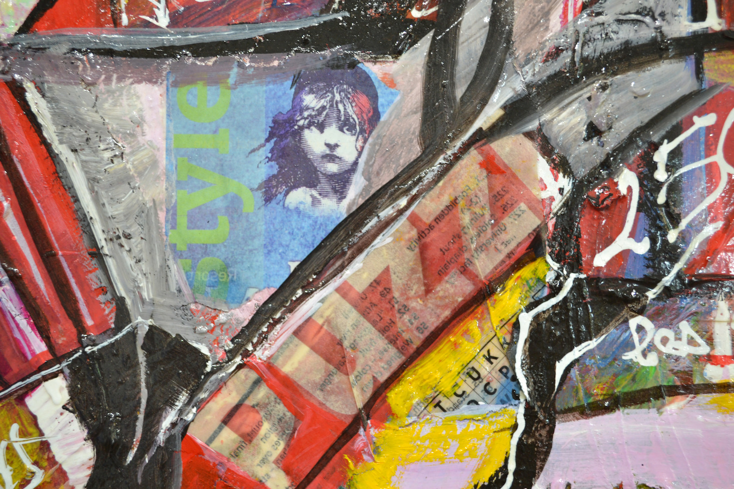 Close Up Detail Of Acrylic And Collage Painting "Signs" By Lucette Dalozzo
