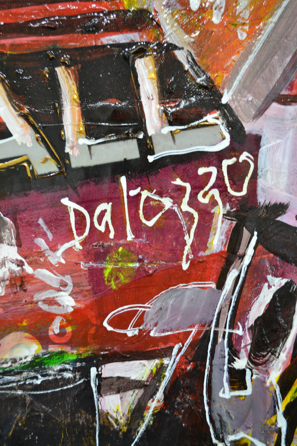 Close Up Signature Of Acrylic And Collage Painting "Signs" By Lucette Dalozzo