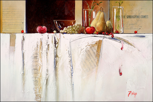 Symphony Still Life Canvas Print "Stems in Transparent Vase" by Judith Dalozzo
