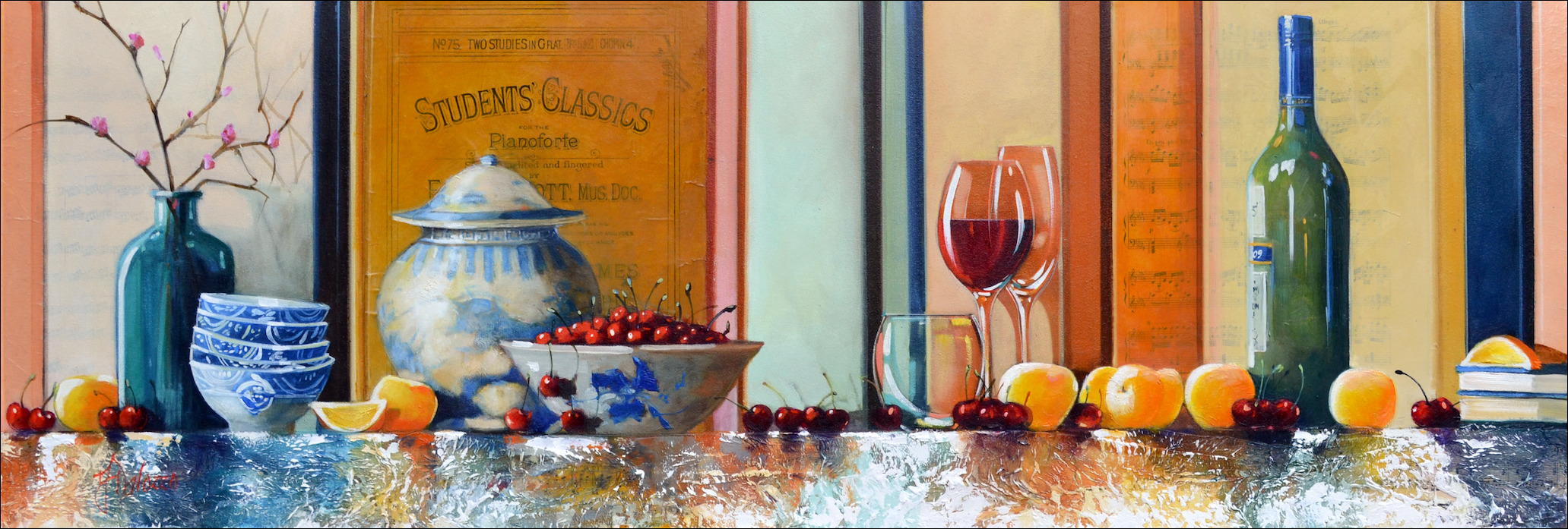 Symphony Still Life "Still Life of Cherries" Original Artwork by Judith Dalozzo