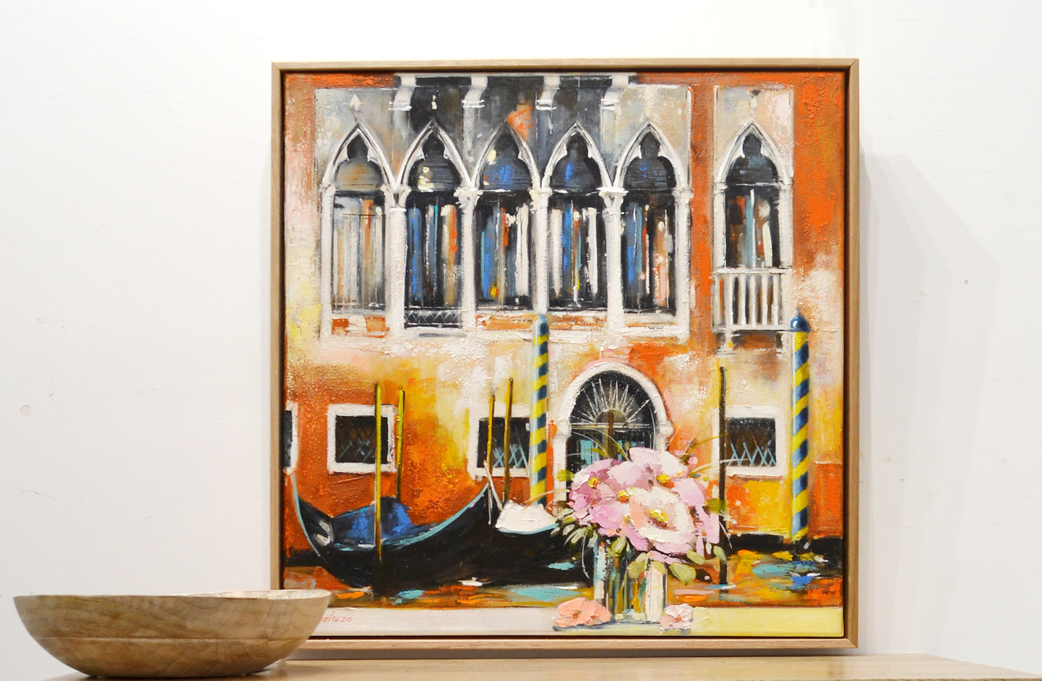 Framed Front View Of Cityscape Painting "Still Life Gondola" By Judith Dalozzo