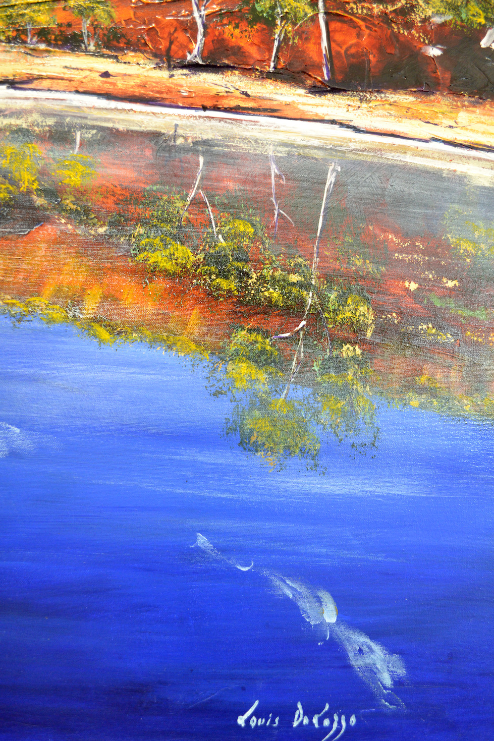 Close Up Detail Of Acrylic Painting "Stubbs Waterhole Flinders Ranges SA" By Louis Dalozzo