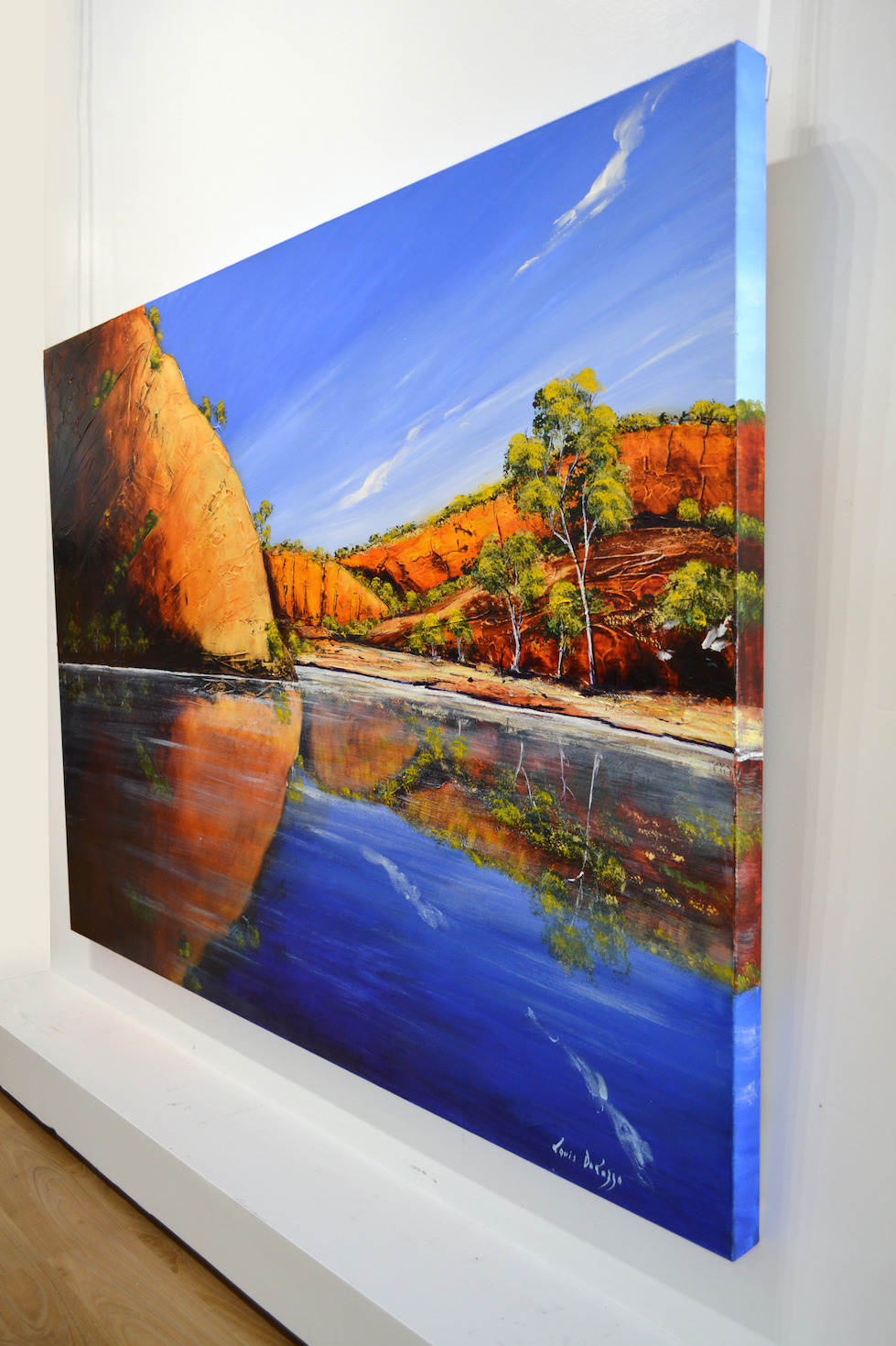 Side View Of Landscape Painting "Stubbs Waterhole Flinders Ranges SA" By Louis Dalozzo