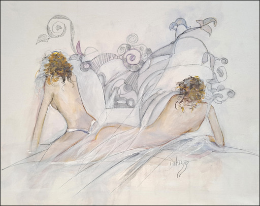 Sensuality Nude "Sun Bathers" Original Artwork by Lucette Dalozzo
