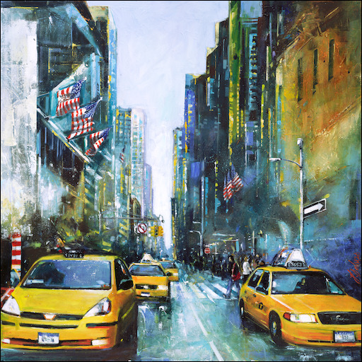 Cityscape "Sunday in New York" Original Artwork by Judith Dalozzo