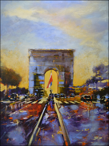 Paris Cityscape "Sunset Under The Arc De Triomphe" Original Artwork by Judith Dalozzo