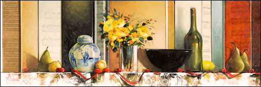 Symphony Still Life Canvas Print "Sunshine Bouquet with Oriental Jar" by Judith Dalozzo