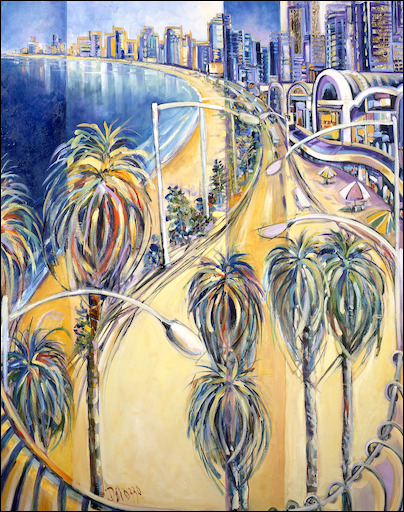 Gold Coast Cityscape "Surfers Paradise Promenade" Original Artwork by Lucette Dalozzo