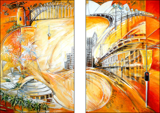 Cityscape "Sydney Alive" Diptych Original Artwork by L&J Dalozzo