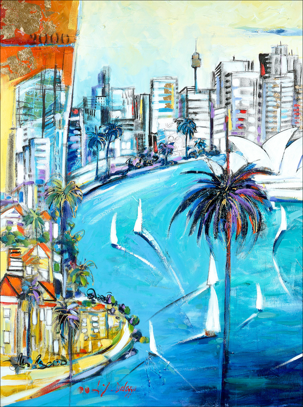 Cityscape "Sydney" Diptych Left Panel Original Artwork by L&J Dalozzo