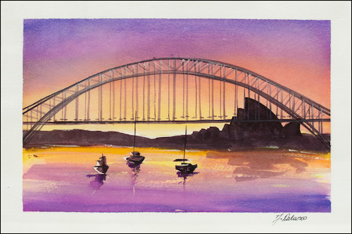 Cityscape "Sydney at Dusk" Original Artwork by Judith Dalozzo