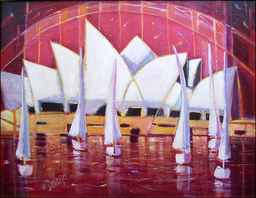 Cityscape "Sydney Red" Original Artwork by Lucette Dalozzo
