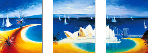 Cityscape "Sydney" Triptych Original Artwork by Judith Dalozzo