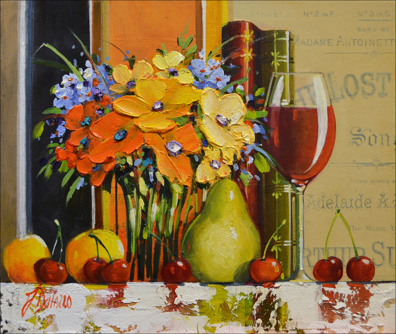 Symphony Still Life "Time Relaxing with Friends" Original Artwork by Judith Dalozzo
