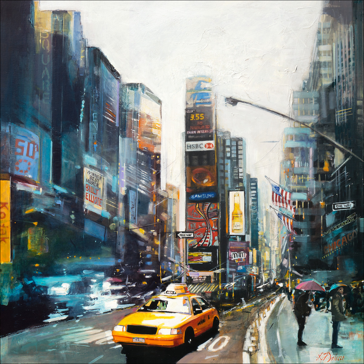 New York Cityscape "Time Square" Original Artwork by L&J Dalozzo