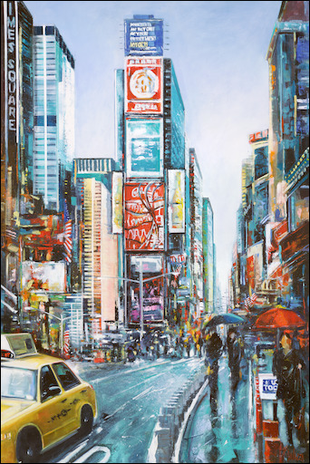 New York Cityscape "Time Square Intersection" Original Artwork by Judith Dalozzo