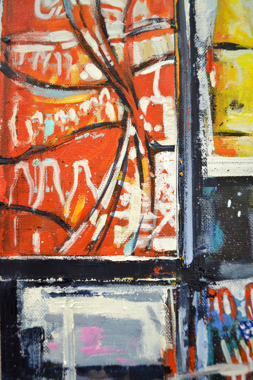 Close Up Detail 1 Of Acrylic Painting "Time Square Intersection" By Judith Dalozzo