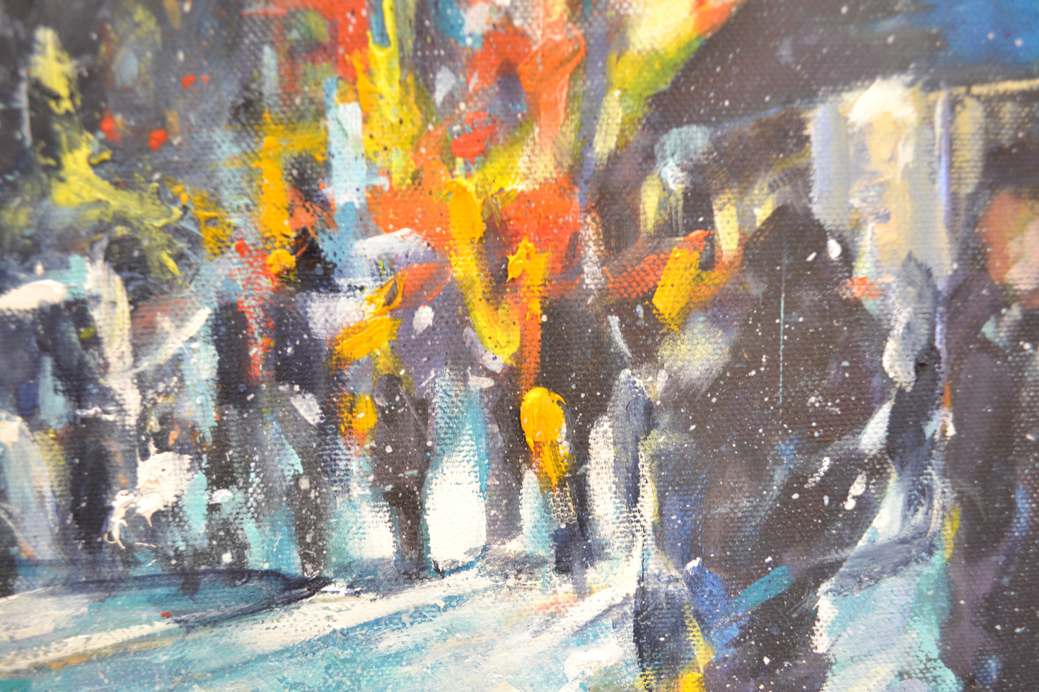 Close Up Detail 2 Of Acrylic Painting "Time Square Intersection" By Judith Dalozzo