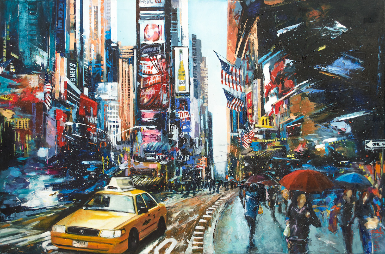 New York Cityscape "Time Square Vibe" Original Artwork by Judith Dalozzo