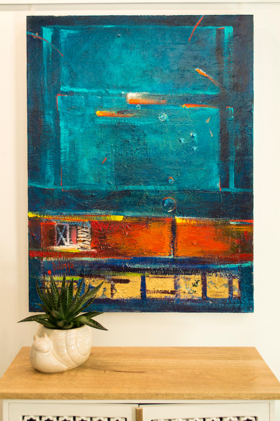 Wall Design Ideas 1 With Abstract Painting "Turquoise Aqua" By Lucette Dalozzo